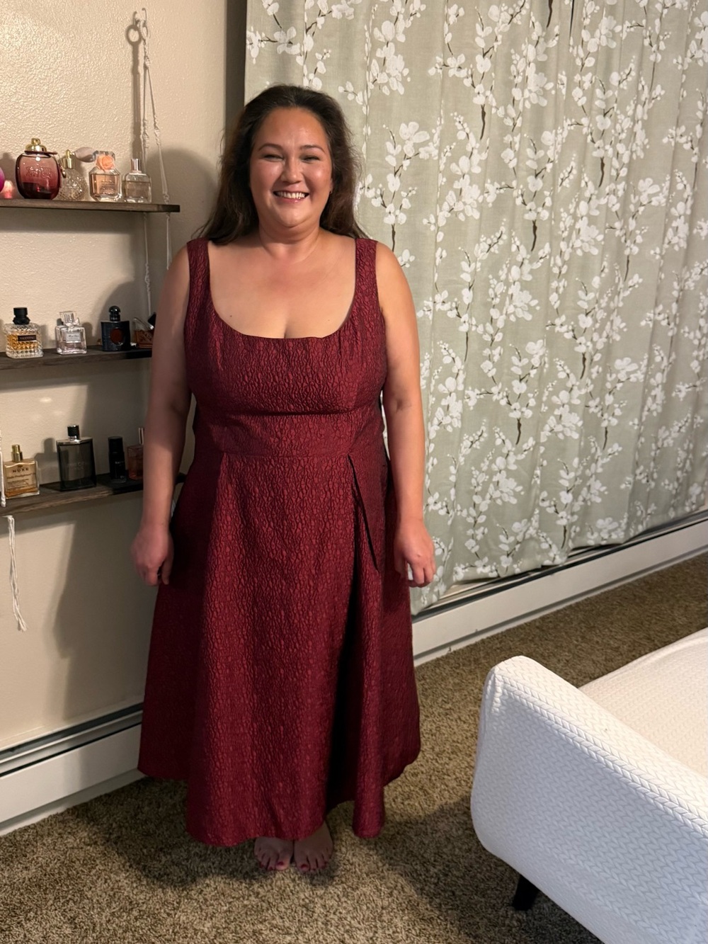 City Chic Burgundy Textured Midi Dress